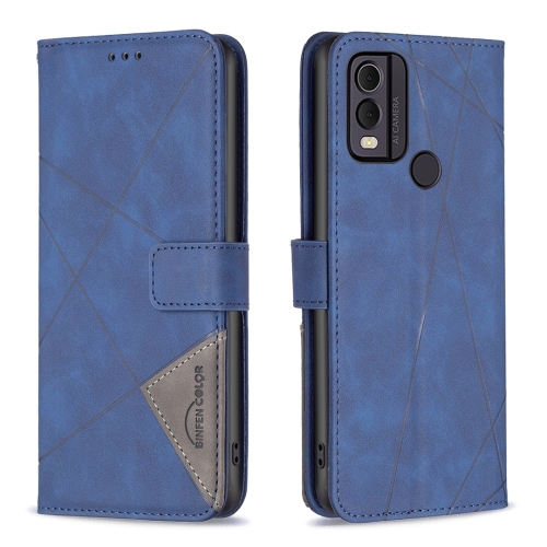 

For Nokia C22 Magnetic Buckle Rhombus Texture Leather Phone Case(Blue)