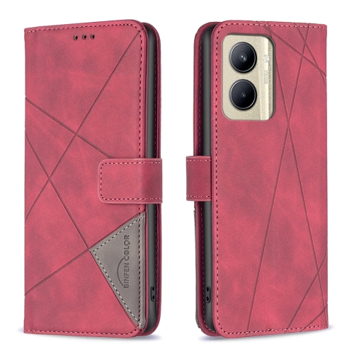 

For Realme C33 Magnetic Buckle Rhombus Texture Leather Phone Case(Red)