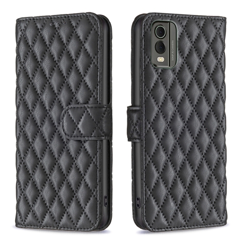 

For Nokia C32 Diamond Lattice Wallet Flip Leather Phone Case(Black)