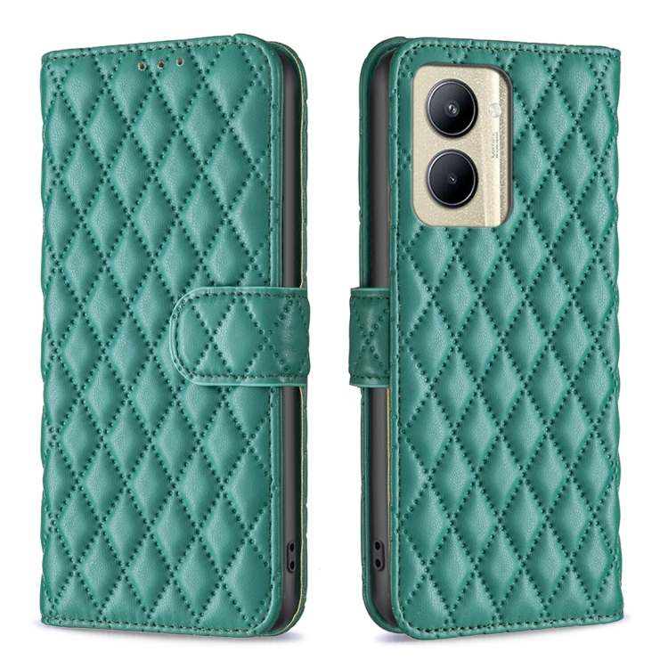 

For Realme C33 Diamond Lattice Wallet Flip Leather Phone Case(Green)