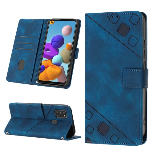 

For Samsung Galaxy A21s Skin-feel Embossed Leather Phone Case(Blue)