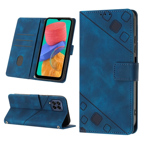 

For Samsung Galaxy M33 5G Global Skin-feel Embossed Leather Phone Case(Blue)