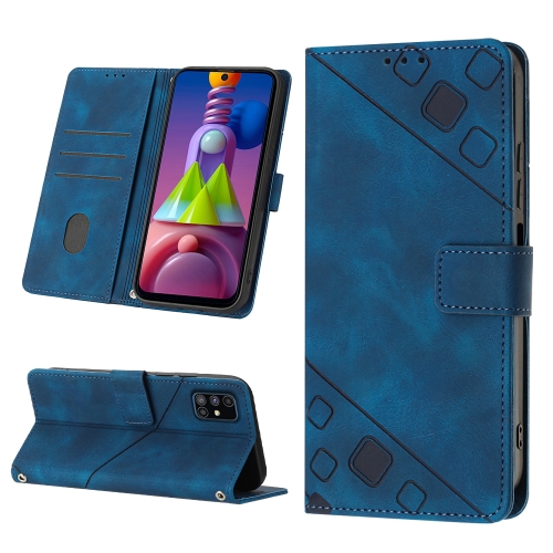 

For Samsung Galaxy M51 Skin-feel Embossed Leather Phone Case(Blue)