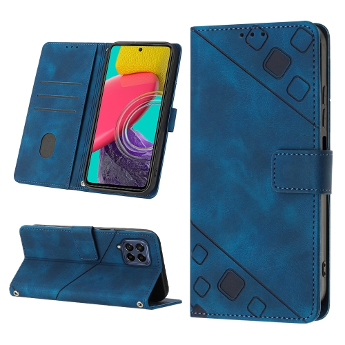 

For Samsung Galaxy M53 5G Skin-feel Embossed Leather Phone Case(Blue)