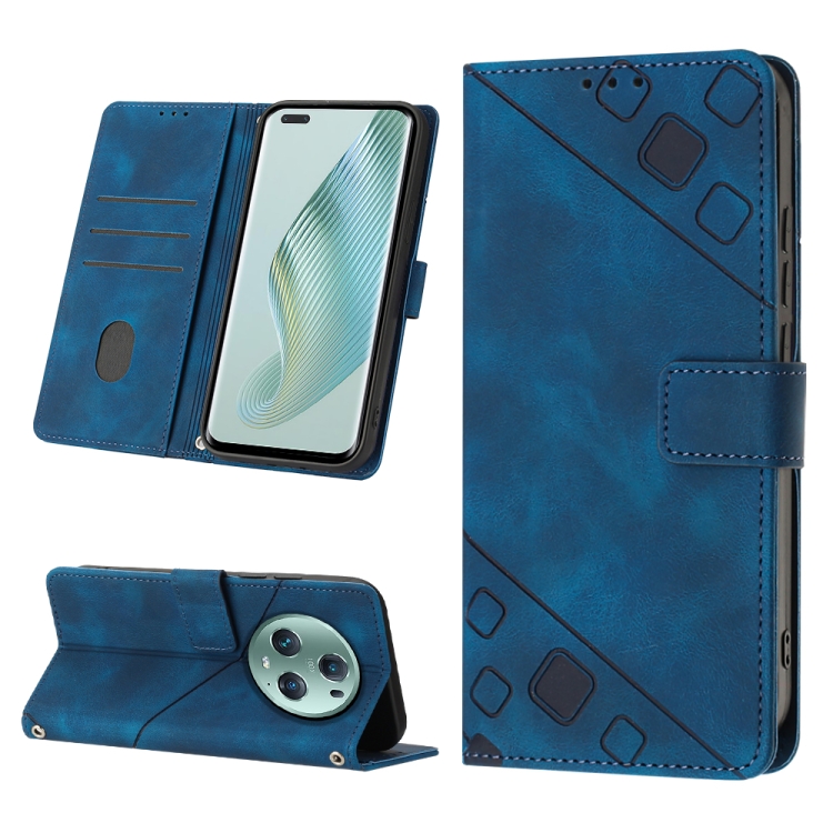 

For Honor Magic5 Pro Skin-feel Embossed Leather Phone Case(Blue)