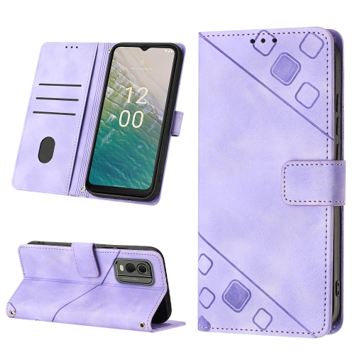 

For Nokia C32 Skin-feel Embossed Leather Phone Case(Light Purple)