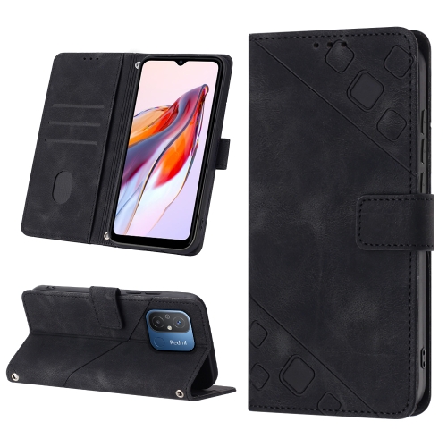 

For Xiaomi Poco C55 / Redmi 12C / 11A Skin-feel Embossed Leather Phone Case(Black)