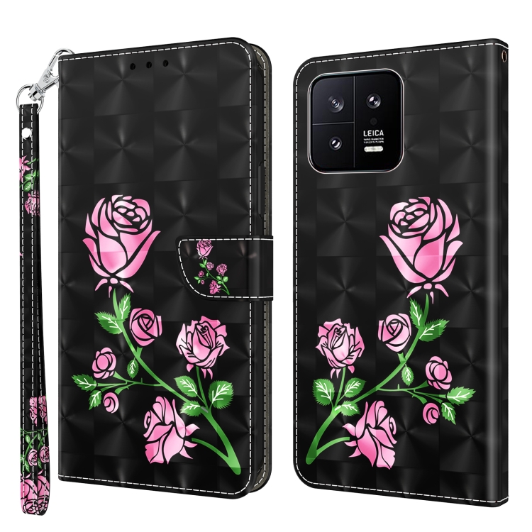 

For Xiaomi 13 3D Painted Pattern Leather Phone Case(Rose)