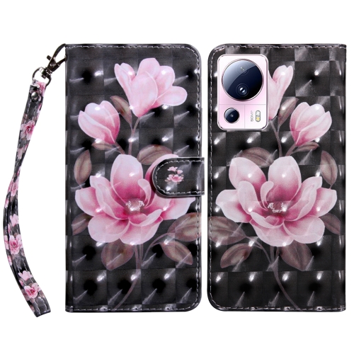 

For Xiaomi 13 Lite 3D Painted Pattern Leather Phone Case(Pink Flower)