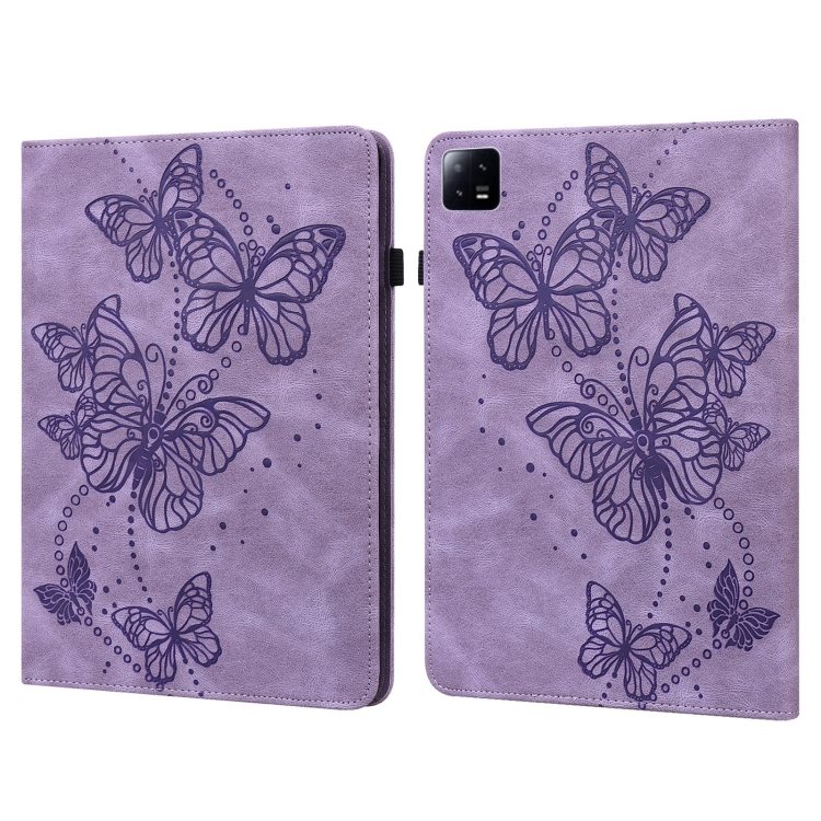 

For Xiaomi Pad 6 Embossed Butterfly Pattern Leather Tablet Case(Purple)