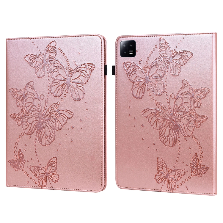 

For Xiaomi Pad 6 Embossed Butterfly Pattern Leather Tablet Case(Pink)