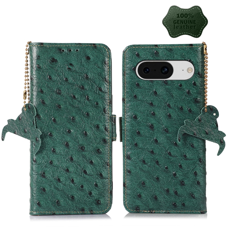 

For Google Pixel 8 Ostrich Pattern Genuine Leather RFID Phone Case(Green)