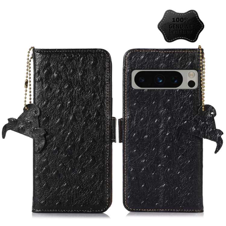 

For Google Pixel 8 Pro Ostrich Pattern Genuine Leather RFID Phone Case(Black)