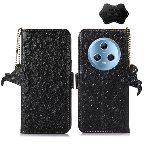 

For Honor Magic5 Ostrich Pattern Genuine Leather RFID Phone Case(Black)
