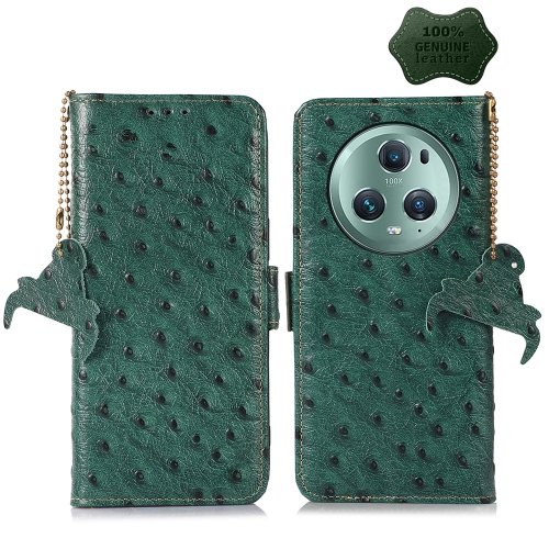 

For Honor Magic5 Pro Ostrich Pattern Genuine Leather RFID Phone Case(Green)