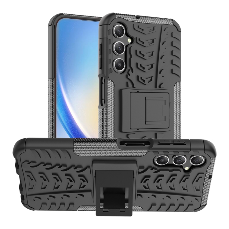 

For Samsung Galaxy A24 4G Tire Texture TPU + PC Phone Case with Holder(Black)