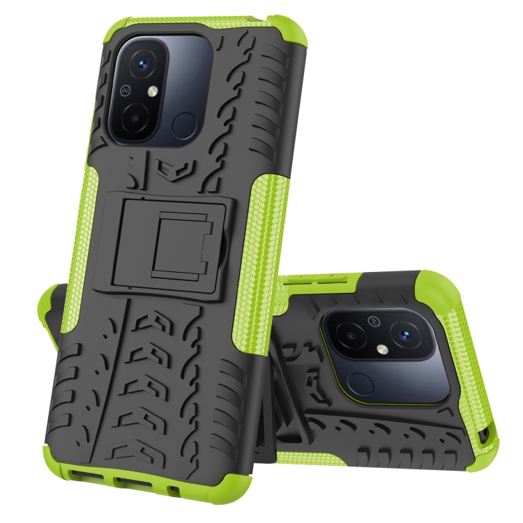

For Xiaomi Redmi 12C Tire Texture TPU + PC Phone Case with Holder(Green)