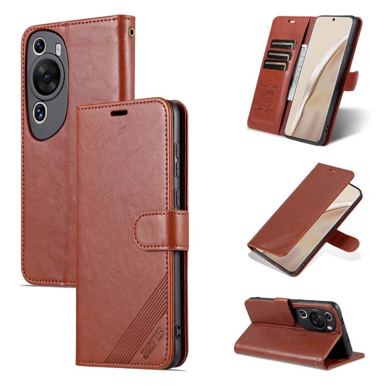 

For Huawei P60 Art AZNS Sheepskin Texture Flip Leather Phone Case(Brown)