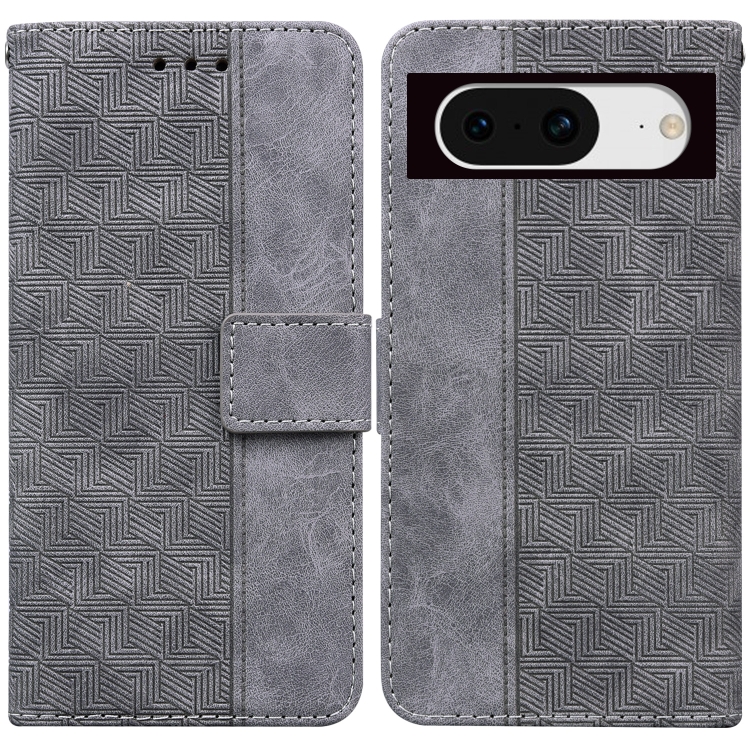 

For Google Pixel 8 Geometric Embossed Leather Phone Case(Grey)