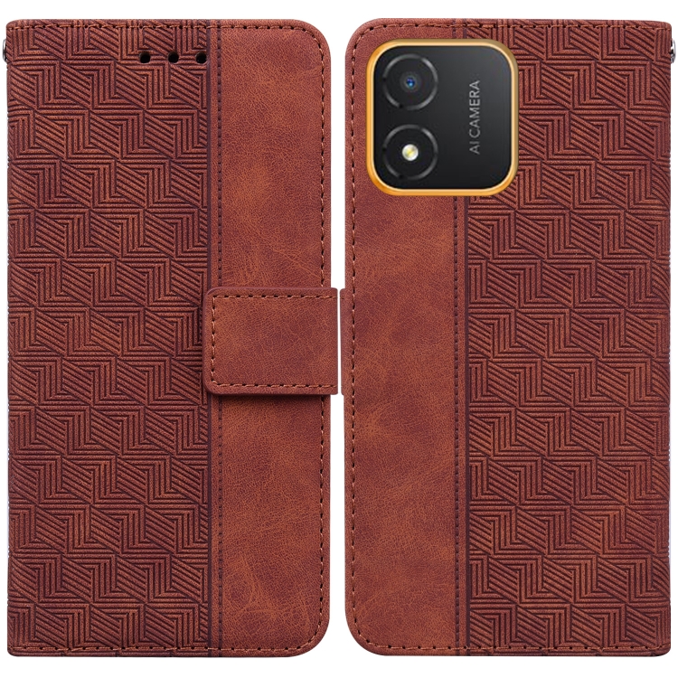 

For Honor X5 Geometric Embossed Leather Phone Case(Brown)