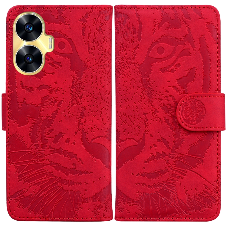 

For Realme C55 Tiger Embossing Pattern Flip Leather Phone Case(Red)