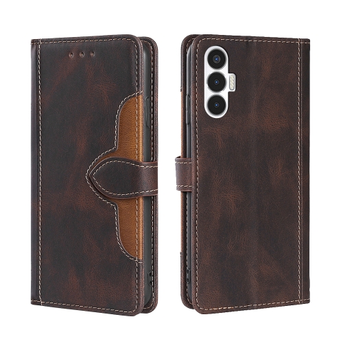 

For Tecno Pova 3 Skin Feel Magnetic Buckle Leather Phone Case(Brown)