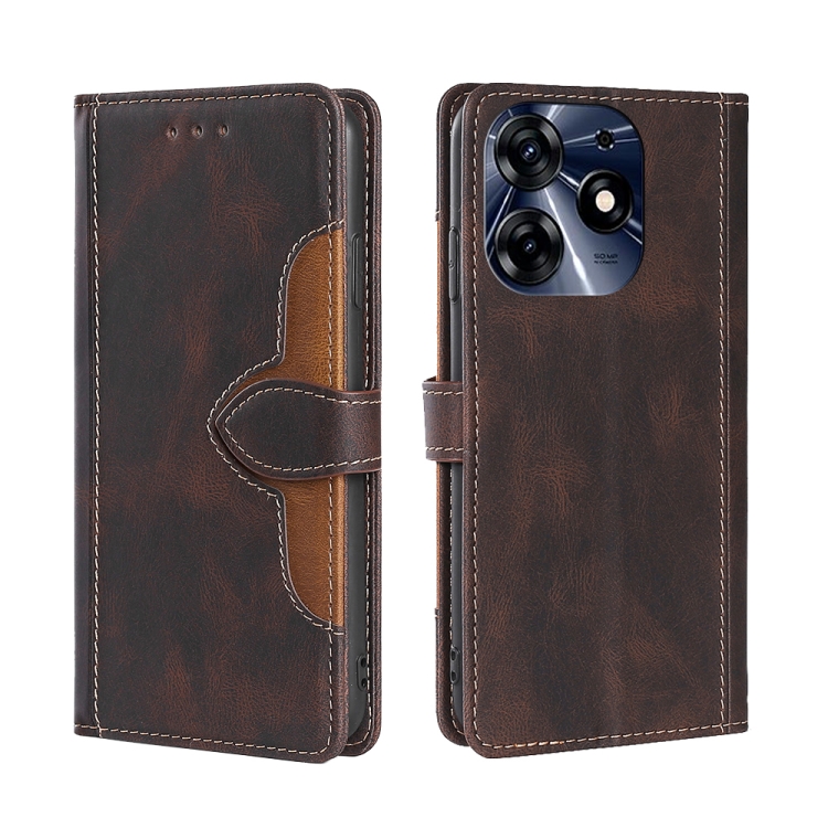 

For Tecno Spark 10 Pro Skin Feel Magnetic Buckle Leather Phone Case(Brown)