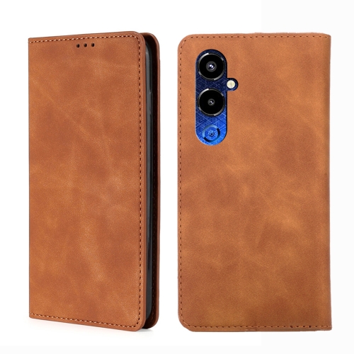 

For Tecno Pova 4 Pro Skin Feel Magnetic Horizontal Flip Leather Phone Case(Light Brown)