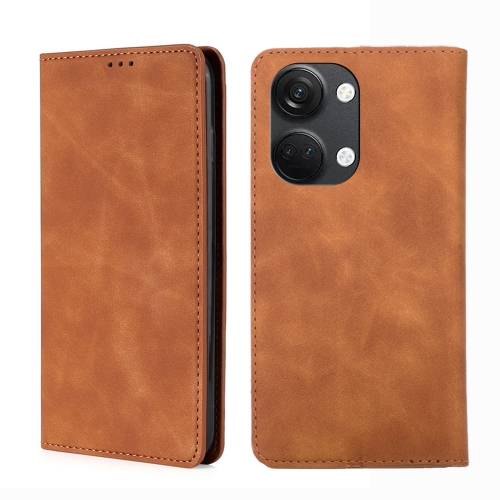 

For OnePlus Ace 2V 5G Skin Feel Magnetic Horizontal Flip Leather Phone Case(Light Brown)