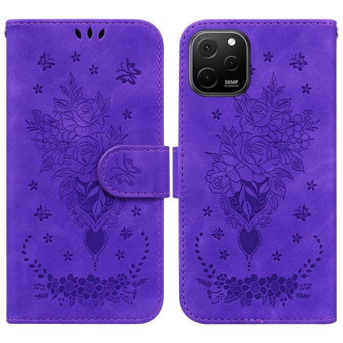 

For Huawei nova Y61 / Enjoy 50z Butterfly Rose Embossed Leather Phone Case(Purple)