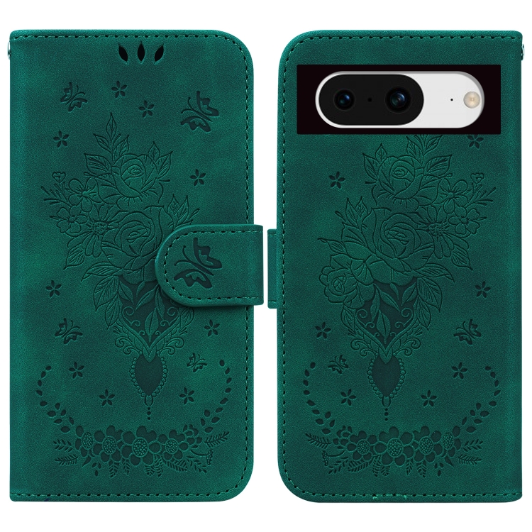

For Google Pixel 8 Butterfly Rose Embossed Leather Phone Case(Green)