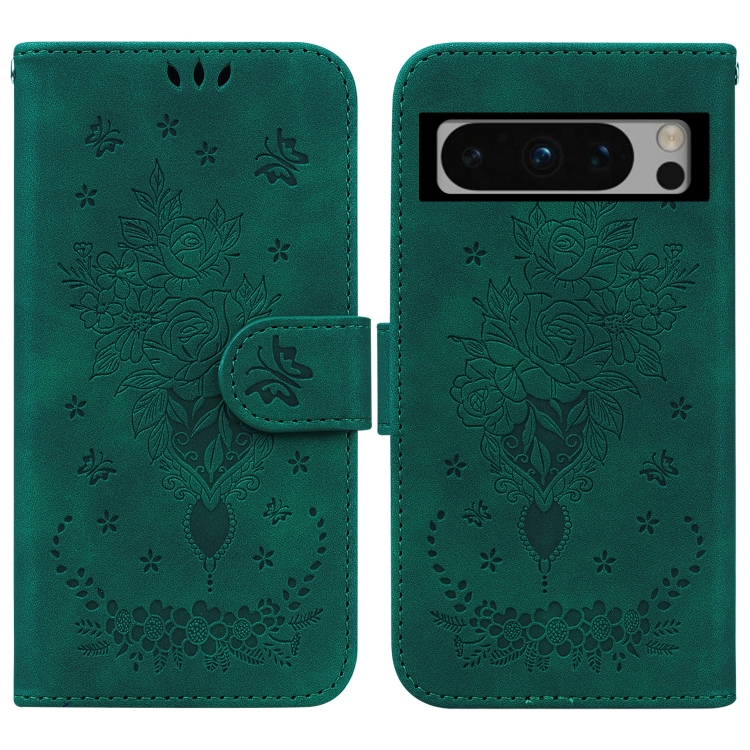 

For Google Pixel 8 Pro Butterfly Rose Embossed Leather Phone Case(Green)