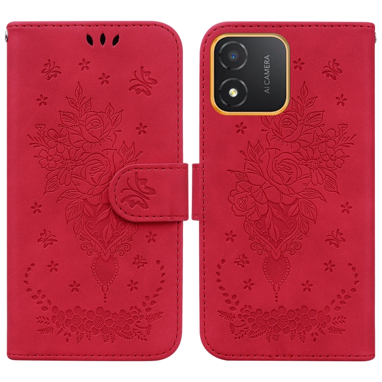 

For Honor X5 Butterfly Rose Embossed Leather Phone Case(Red)