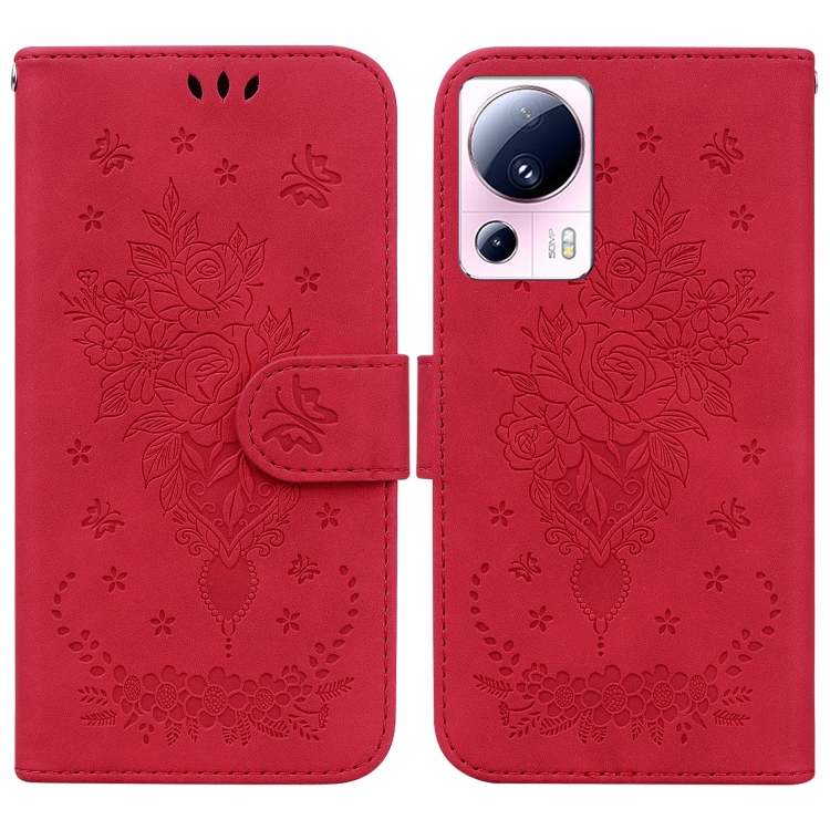 

For Xiaomi 13 Lite / Civi 2 Butterfly Rose Embossed Leather Phone Case(Red)