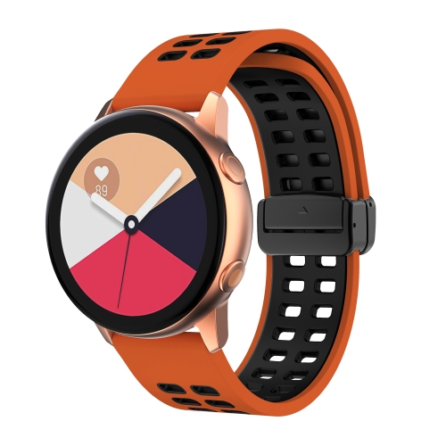 

22mm Double-row Hole Folding Black Buckle Two-color Silicone Watch Band(Orange Black)