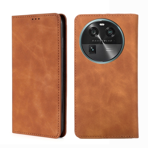 

For OPPO Find X6 5G Skin Feel Magnetic Horizontal Flip Leather Phone Case(Light Brown)