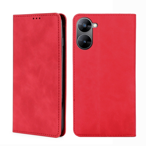 

For Realme V30 5G / V30t Skin Feel Magnetic Horizontal Flip Leather Phone Case(Red)