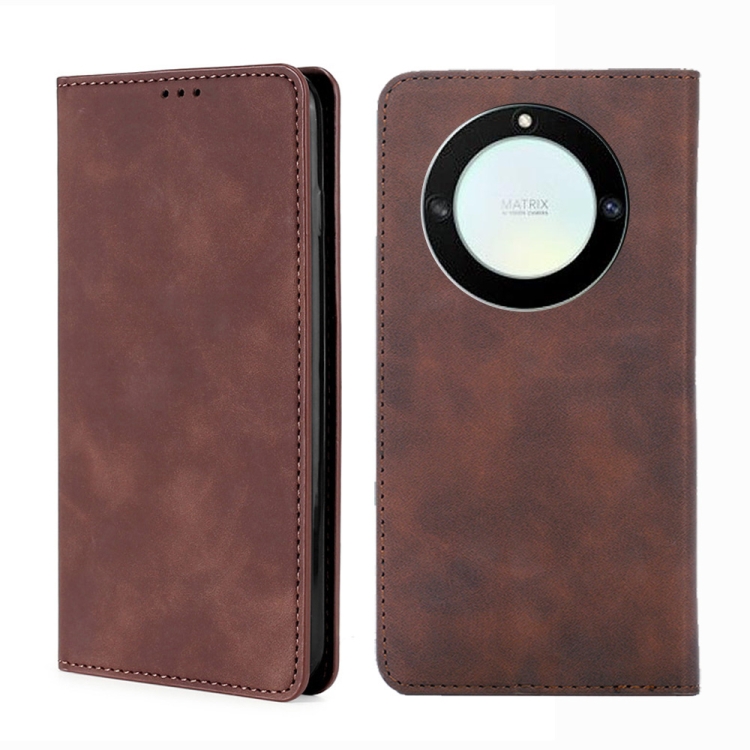 

For Honor X40 Skin Feel Magnetic Horizontal Flip Leather Phone Case(Dark Brown)
