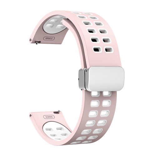 

22mm Double-row Hole Folding Silver Buckle Two-color Silicone Watch Band(Pink White)