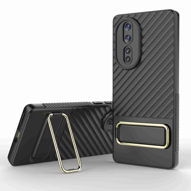 

For Honor 80 5G Wavy Textured Phone Case with Lens Film(Black)