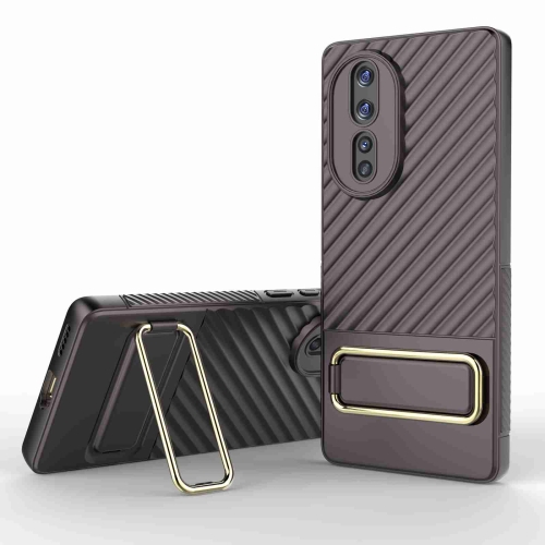 

For Honor 80 5G Wavy Textured Phone Case with Lens Film(Brown)