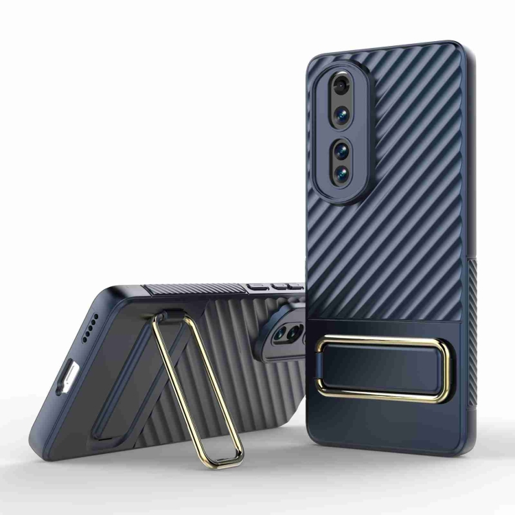 

For Honor 80 Pro 5G Wavy Textured Phone Case with Lens Film(Blue)