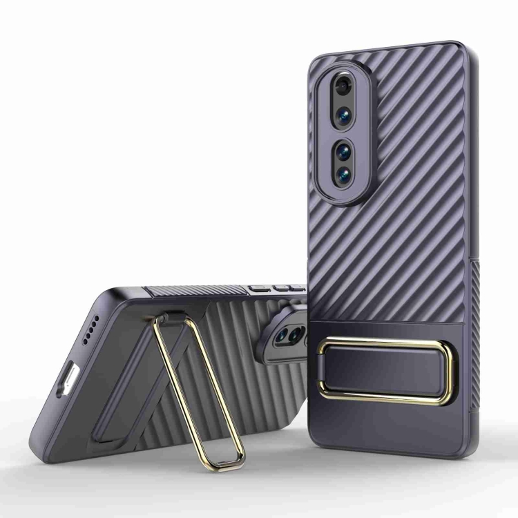 

For Honor 80 Pro 5G Wavy Textured Phone Case with Lens Film(Purple)