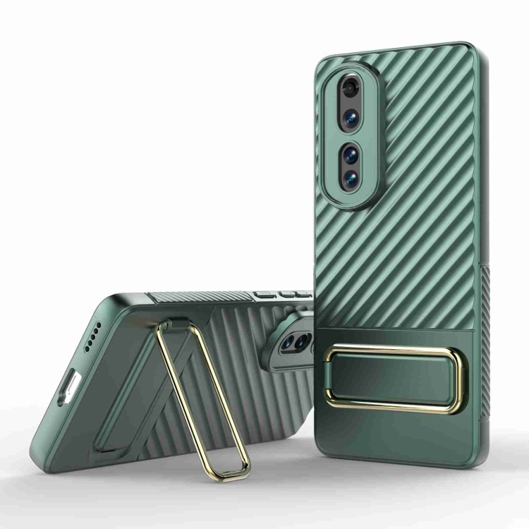 

For Honor 80 Pro 5G Wavy Textured Phone Case with Lens Film(Green)