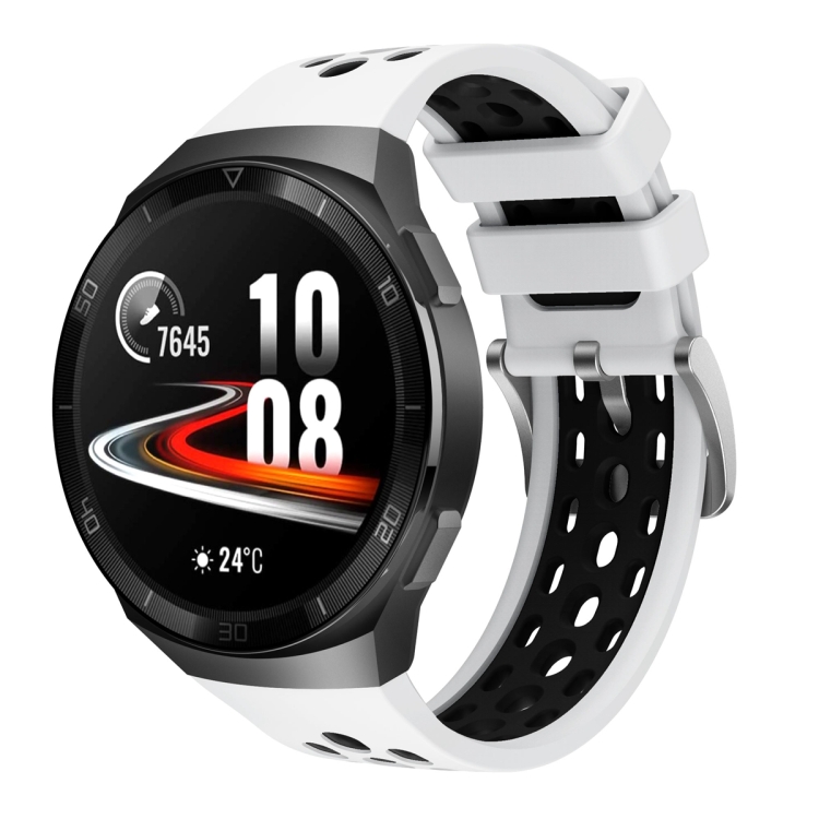 

For Huawei Watch GT 2e Two Color Round Hole Silicone Watch Band(White Black)