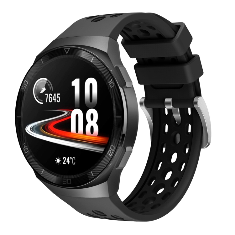 

For Huawei Watch GT 2e Two Color Round Hole Silicone Watch Band(Balck Balck)