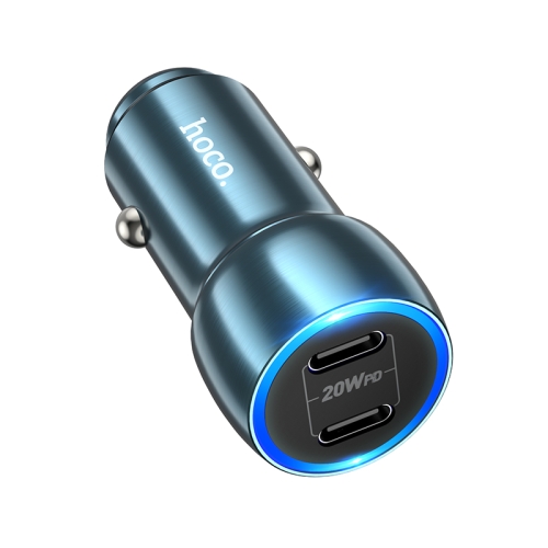 

hoco Z48 Tough 40W Dual USB-C / Type-C Port Car Charger(Sapphire Blue)