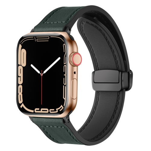 

Magnetic Folding Silicone Leather Watch Band For Apple Watch Ultra 49mm / Series 8&7 45mm / SE 2&6&SE&5&4 44mm / 3&2&1 42mm(Army Green)