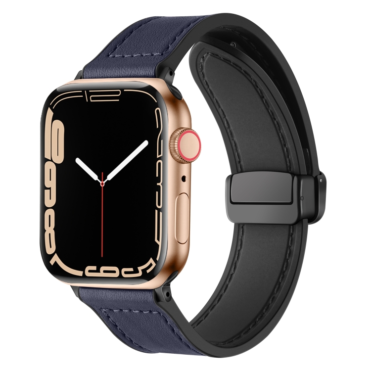 

Magnetic Folding Silicone Leather Watch Band For Apple Watch Ultra 49mm / Series 8&7 45mm / SE 2&6&SE&5&4 44mm / 3&2&1 42mm(Blue)