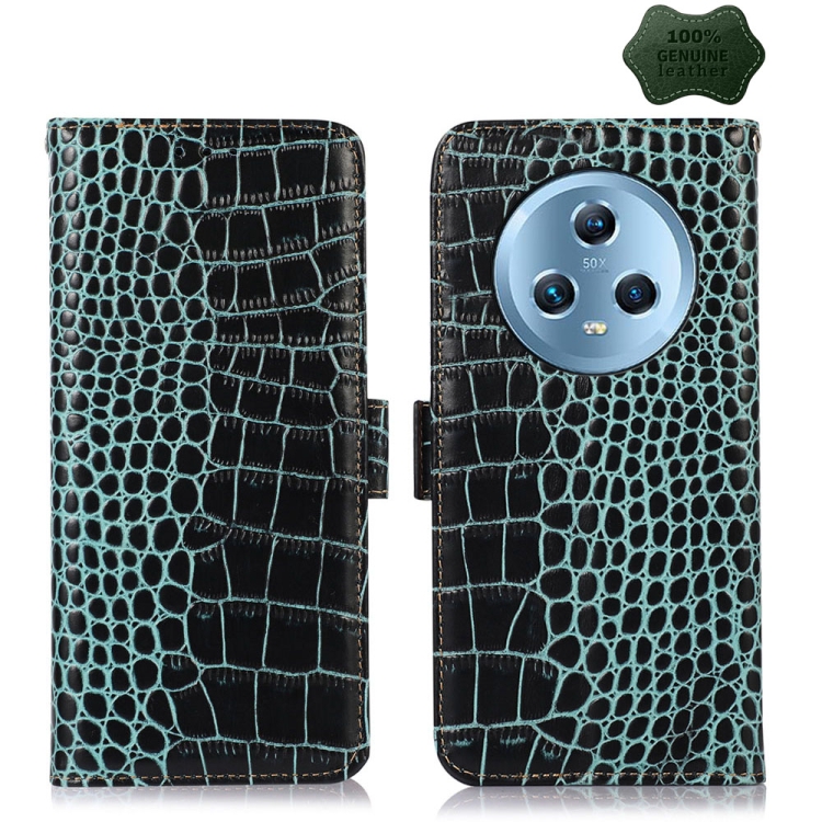 

For Honor Magic5 Crocodile Top Layer Cowhide Leather Phone Case(Green)